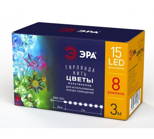 Гирлянда светодиодная  Нить Цветы 3 м мультиколор, 220V,  ENIN-3Z ,  IP20 (36/864)  Б0041896  ЭРА