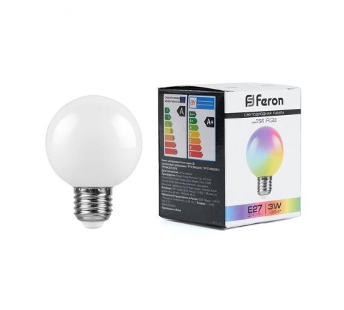 Лампа светодиодная LB-371 (3W) 230V E27 RGB для белт лайта G60 матовый плавная сменая цвета  38115  Feron