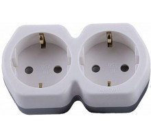 ADP16-12-20 Разветвитель сетевой 2-местный с/з, 250В,16A, белый/серый  32870  STEKKER