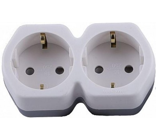 ADP16-12-20 Разветвитель сетевой 2-местный с/з, 250В,16A, белый/серый  32870  STEKKER