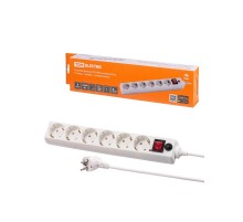 Сетевой фильтр СФ-06В выключатель, 6 гнезд, 3 метра, с/з, ПВС 3х0,75мм2 10А/250В белый  SQ1304-0020  TDM