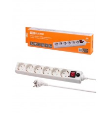 Сетевой фильтр СФ-06В выключатель, 6 гнезд, 3 метра, с/з, ПВС 3х0,75мм2 10А/250В белый  SQ1304-0020  TDM