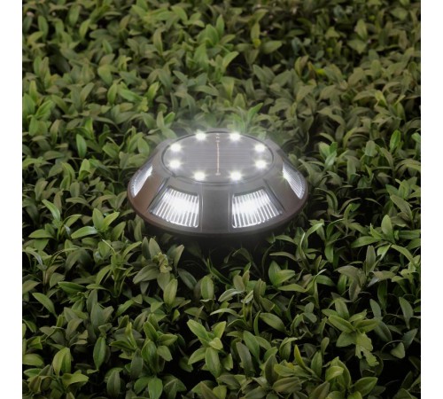 Садовая подсветка Таблетка на солнечной батарее ERAST024-01 сталь, пластик, 8 LED, 11,5*11,5*3 см  Б0057662  ЭРА