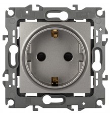 Розетка ЭРА Серия 12 12-2102-16 , с заземлением со шторками, 16А-250В, Эра12, титан   Б0065651  ЭРА