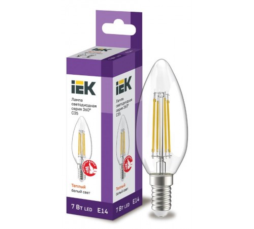 Лампа светодиодная C35 свеча прозрачная 7Вт 230В 3000К E14 серия 360°  LLF-C35-7-230-30-E14-CL  IEK