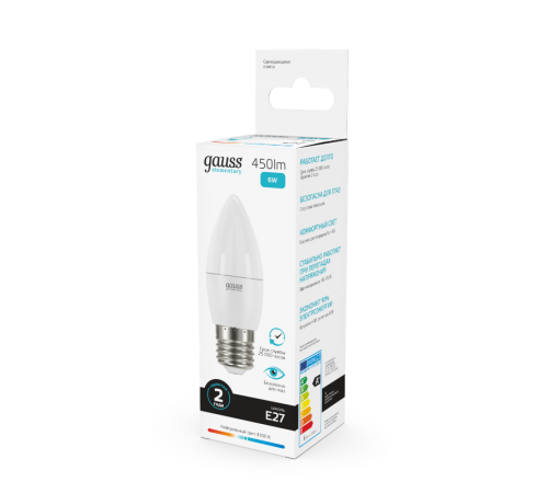 Лампа светодиодная LED 6Вт E27 220В 4100К Elementary свеча  33226  Gauss