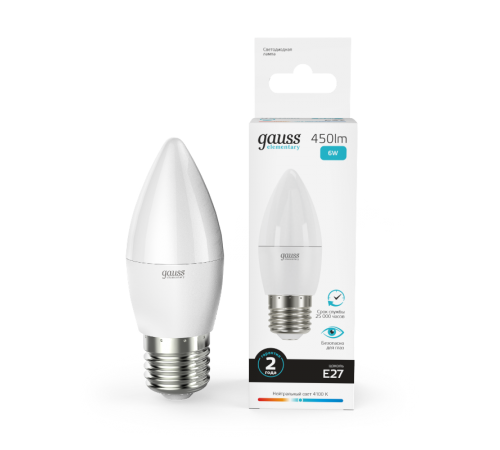 Лампа светодиодная LED 6Вт E27 220В 4100К Elementary свеча  33226  Gauss