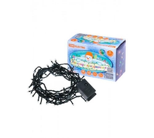 Гирлянда светодиодная СГ50MЗ5, многоцвет., зеленый шнур, 5м, 8 режимов, 250 В,  SQ0361-0040  TDM ELECTRIC