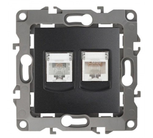 Розетка информационная+телефонная 12-3109-05RJ45+RJ11,  антрацит Б0018252  ЭРА