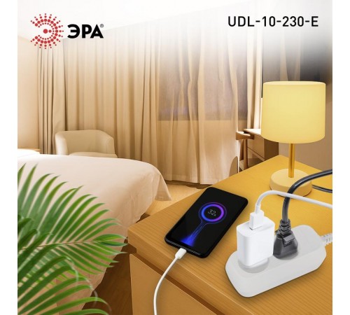 Удлинитель электрический ЭРА UDL-10-230-E Greenline 2 розетки с заземлением 3м ПВС 3x0.75мм2   Б0064947  ЭРА