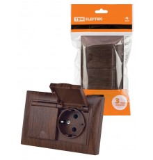 Розетка двойная 2П+З 16А 250В IP44 с защ. шт. с крышкой венге "Лама"  SQ1815-0460  TDM