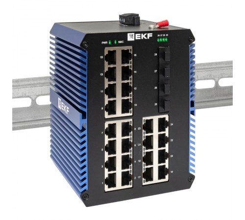 Промышленный неуправляемый коммутатор U-4GX/SFP-24GTP, 4 порта 1000Base-X SFP, 24 порта 10/100/1000Base-T(X) RJ45 c PoE, монтаж на динрейку TSX TSX-U