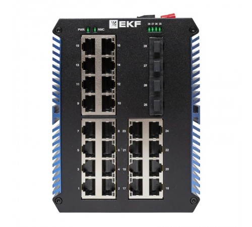 Промышленный неуправляемый коммутатор U-4GX/SFP-24GTP, 4 порта 1000Base-X SFP, 24 порта 10/100/1000Base-T(X) RJ45 c PoE, монтаж на динрейку TSX TSX-U