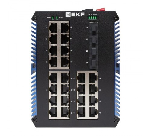 Промышленный неуправляемый коммутатор U-4GX/SFP-24GTP, 4 порта 1000Base-X SFP, 24 порта 10/100/1000Base-T(X) RJ45 c PoE, монтаж на динрейку TSX TSX-U