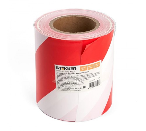 Лента сигнальная,  150мм*100 м,90mic, красный,белый, INTP10-150-100  39915  STEKKER