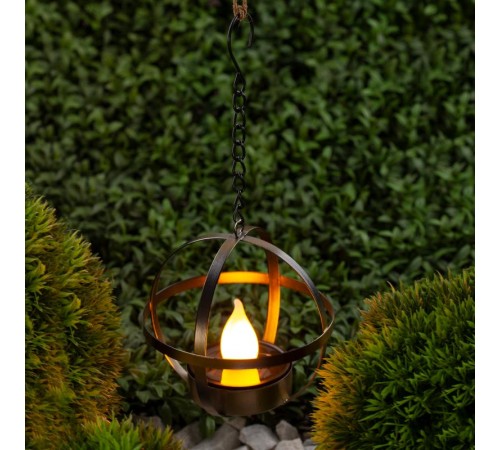 Cветильник садовый декоративный Лофт подвесной на цепи на солнечной батарее, ERASFM-02 металл, 28 см  Б0044846  ЭРА