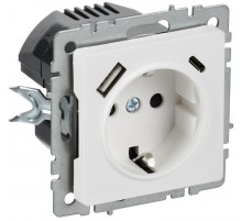 BRITE Розетка 1-местная с заземлением с защитными шторками 16А с USB A+C 18Вт РЮш11-1-БрАБ арктический белый   BR-R14-16-U22-018-K91  IEK