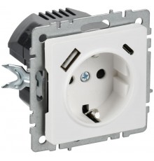 BRITE Розетка 1-местная с заземлением с защитными шторками 16А с USB A+C 18Вт РЮш11-1-БрАБ арктический белый   BR-R14-16-U22-018-K91  IEK