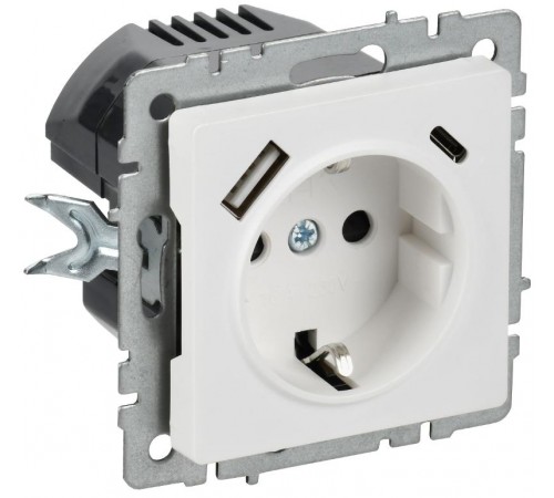 BRITE Розетка 1-местная с заземлением с защитными шторками 16А с USB A+C 18Вт РЮш11-1-БрАБ арктический белый   BR-R14-16-U22-018-K91  IEK