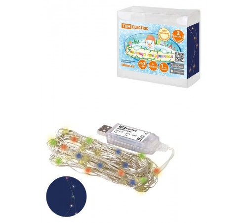 Гирлянда светодиодная "Роса 100-Д" 10 м, 100LED, многоцветн., ПДУ, USB, IP20,  SQ0361-0090  TDM