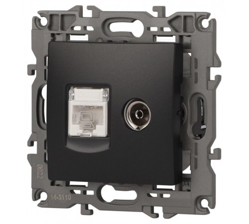 14-3110-05 Розетка RJ45+TV, IP20, антрацит  Б0034318  ЭРА