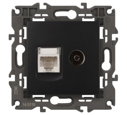 14-3110-05 Розетка RJ45+TV, IP20, антрацит  Б0034318  ЭРА
