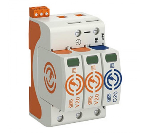 Устройства защиты от импульсных перенапряжений УЗИП для силовых сетей 2+NPE (Класс II), 150 В (V20-2+NPE+FS-150)  5095322  OBO Bettermann
