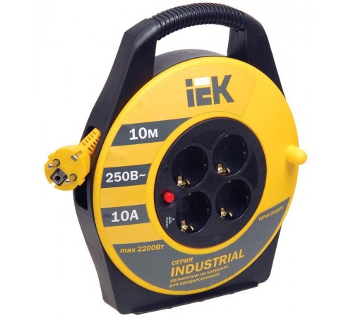 Удлинитель на катушке УК10 с т/з 4 места 2Р+PЕ/10м 3х1,0 мм2 "Industrial"  WKP14-10-04-10  IEK