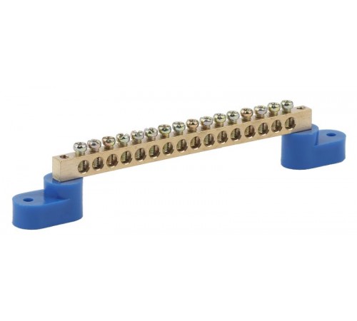 Шина N "ноль" на двух угловых изол ШНИ-6х9-16-У2-синий NO-222-60 Б0033440  ЭРА