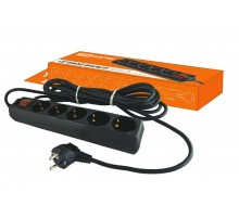 Сетевой фильтр СФ-05В выключатель, 5 гнезд, 1,5метра, с заземлением, ПВС  3х1мм2 16А/250В   SQ1304-0001  TDM