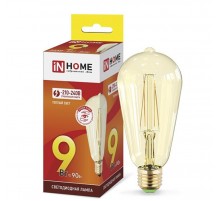 Лампа светодиодная LED-ST64-deco gold 9Вт 230В Е27 3000К 810Лм золотистая  4690612035659  IN HOME