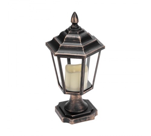 Декоративный фонарь на подставке со свечкой, бронзовый корпус, размер 14,5х17х31см, цвет теплый белый  513-058  NEON-NIGHT