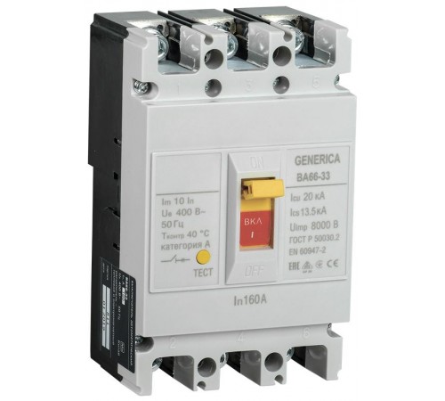 Выключатель автоматический ВА66-33 3Р 160А 20кА  SAV20-3-0160-G  GENERICA