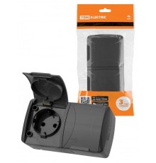 Розетка двойная 2П+3 открытой установки IP54 16А с крышкой серая "Селигер"   SQ1818-0114  TDM