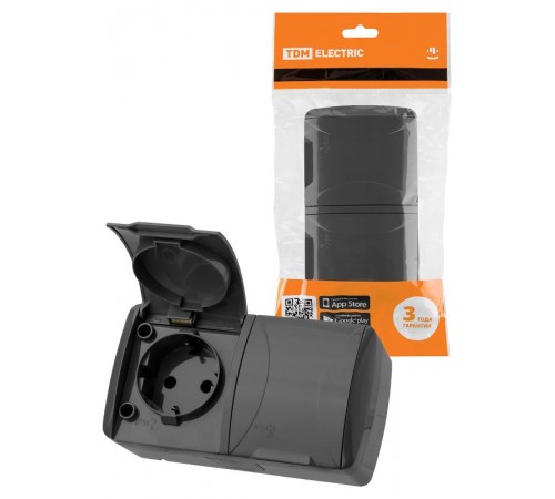 Розетка двойная 2П+3 открытой установки IP54 16А с крышкой серая "Селигер"   SQ1818-0114  TDM