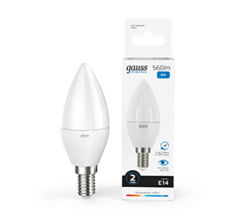 Лампа светодиодная LED 8Вт E14 220В 6500К Elementary свеча  33138  Gauss