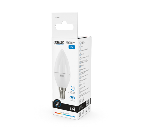 Лампа светодиодная LED 8Вт E14 220В 6500К Elementary свеча  33138  Gauss