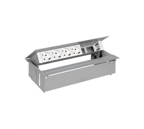 Simon S400 Врезной розеточный блок с крышкой и мет. вводом, 4x2P+E, 2 пустых модуля, алюминий, Simon 400  45604000-133  Simon