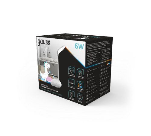 Светильник настольный Qplus GTL701 6W 330lm 2700-6000K 5V Li-ion 1200mA белый детский диммируемый LED 1/10/30  GT7011  Gauss