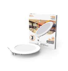 Светильник светодиодный встраиваемый ультратонкий круглый IP20 12W 3000K  939111112  Gauss