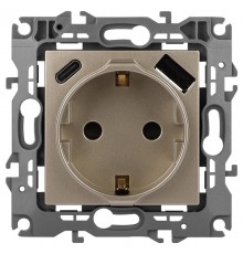Розетка  Серия 12 12-4108-04 2P+E 16A-250В со шторками с USB type-A+C 5В-3А шампань  Б0067727  ЭРА