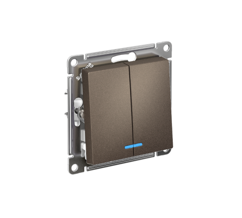 AtlasDesign Мокко Выключатель 2-клавишный с подсветкой,сх.5а, 10АХ, механизм, быстрозажимные клеммы  ATN000653S  SE