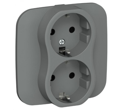 FLITE Розетка 2-ая с заземлением без шторок 16А РС12-0-А-ФлМА мокрый асфальт  FI-R21A-16-K80  IEK