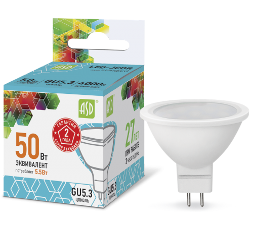 Лампа светодиодная LED-JCDR-standard 5.5Вт 230В GU5.3 4000К 495Лм  4690612001432  ASD
