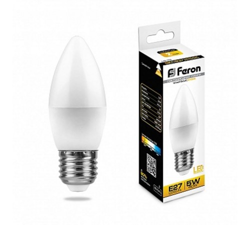 Лампа светодиодная LB-72 (5W) 230V E27 2700K свеча  25764  FERON