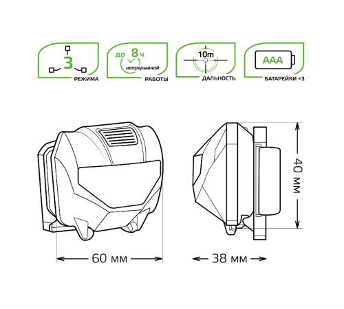 Фонарь налобный GFL306 1W 100lm 3xAAА LED 1/12/60  GF306  Gauss