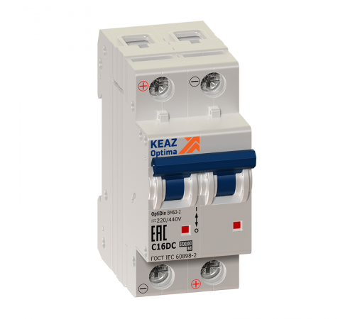 Выключатель автоматический двухполюсный OptiDin BM63-2B2-DC-УХЛ3-РЕГ  243183  КЭАЗ