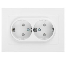 Розетка Intro Accent 6-208-01 , 2X2P+E Schuko со шторками, 16А-250В, IP20, СУ, AL/CU, белый   Б0063528  Intro