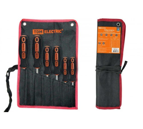 Набор отверток 6 шт.: SL:3х75;5х100;6х125, PH:0х75;1х75;2х100 (тканевый чехол), CR-V "Алмаз"  SQ1013-0203  TDM