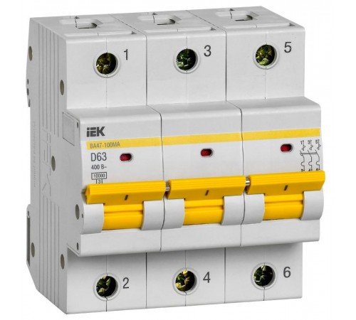 Выключатель автоматический трехполюсный ВА47-100МА без тепл. расцеп. 3P 63А 10кА D  MVA43-3-063-D  IEK